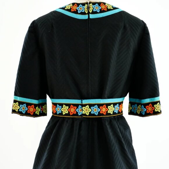 Oscar De La Renta Vintage Boutique Floral Black Ribbion Trimmed Dress Size 6 - Picture 3 of 9